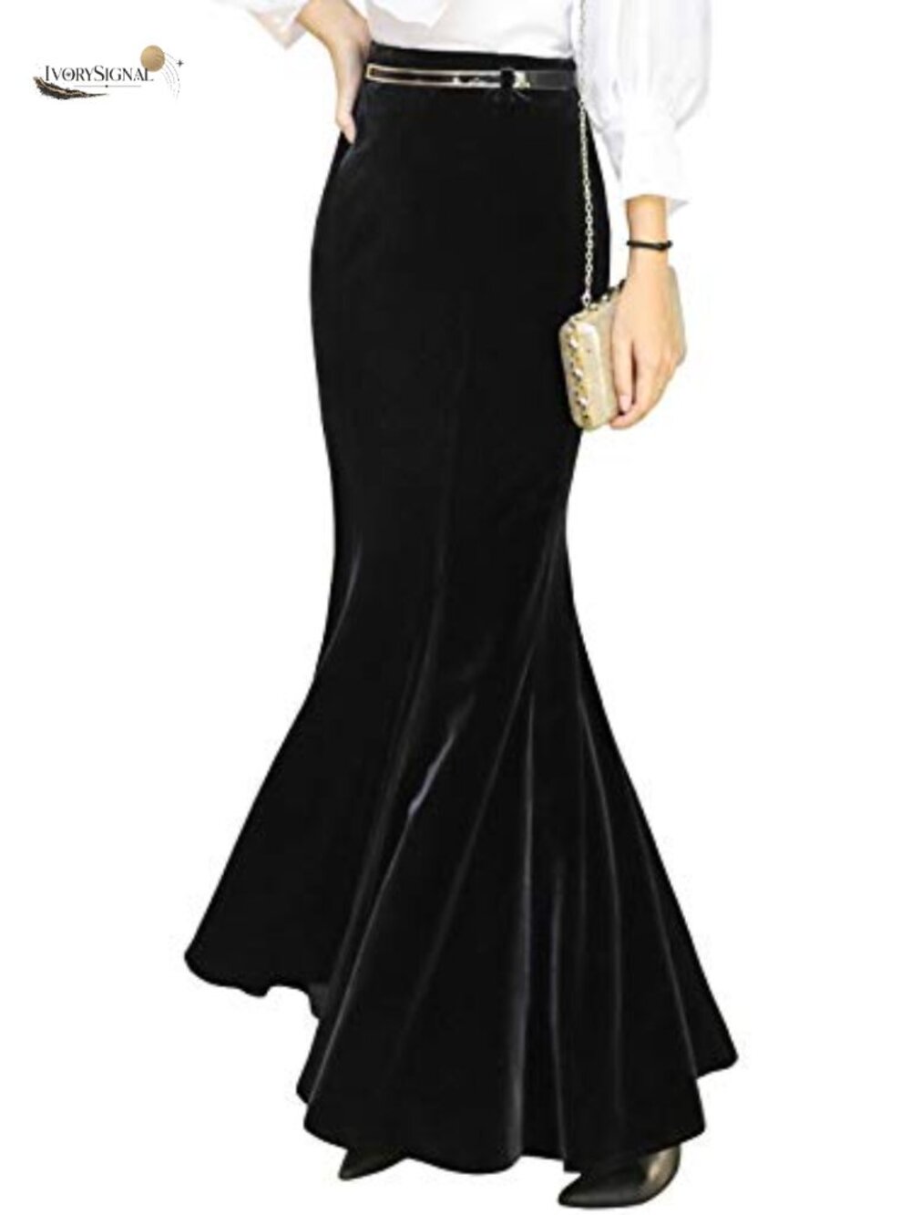 High Waist Velvet Fishtail Mermaid Maxi Skirt Evening Party
